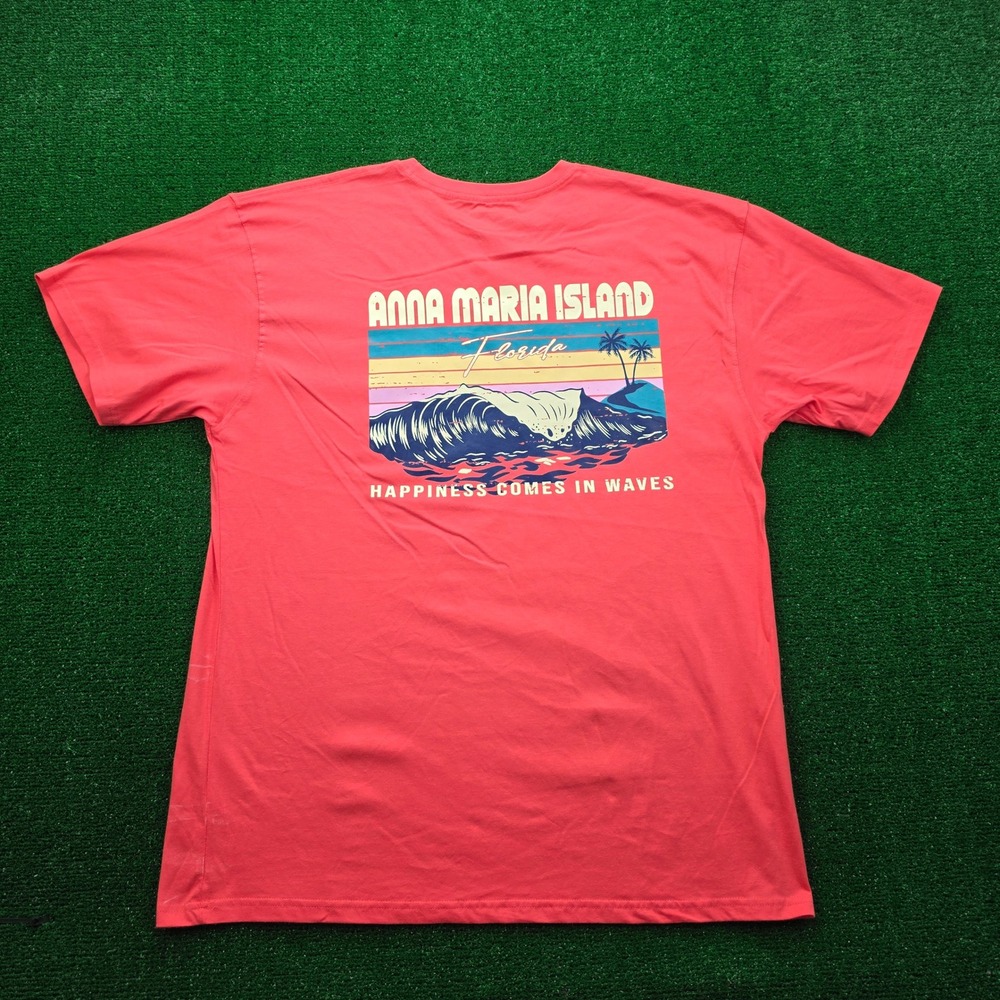 Anna Maria Island Florida Tshirt Mens XL Pink Red Happiness Comes In Waves
